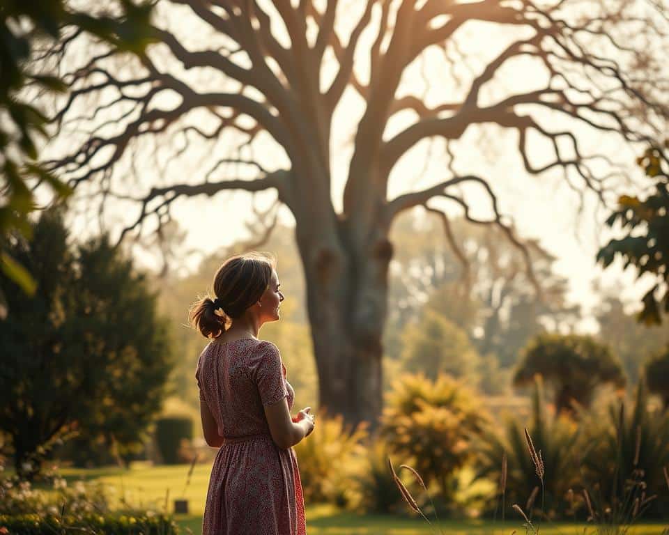 A tranquil scene of a serene garden, where two figures, a man and a woman, engage in a thoughtful discussion. The soft, natural lighting casts a warm glow, creating an atmosphere of contemplation and understanding. In the background, a majestic tree stands tall, its branches reaching towards the heavens, symbolizing the divine wisdom that guides their relationship. The couple's postures reflect an air of openness and trust, as they seek to gain insight from the timeless teachings of the Bible. The image captures the essence of how biblical wisdom can strengthen the bond between partners, fostering a deeper connection and a greater understanding of love.