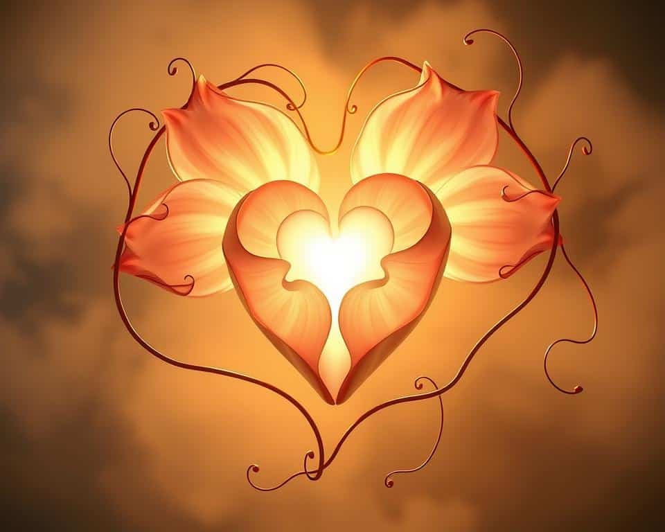 A radiant heart, its petals unfurling, glowing with an inner light - a symbol of spiritual renewal. Delicate tendrils embrace the heart, intertwining to form a serene, ethereal composition. Soft, warm lighting illuminates the scene, casting gentle shadows that accentuate the heart's intricate details. The background fades into a tranquil, mist-like backdrop, allowing the central focus to shine. An ultra-realistic, 4K-quality photograph capturing the essence of a heart renewed, ready to inspire and uplift.