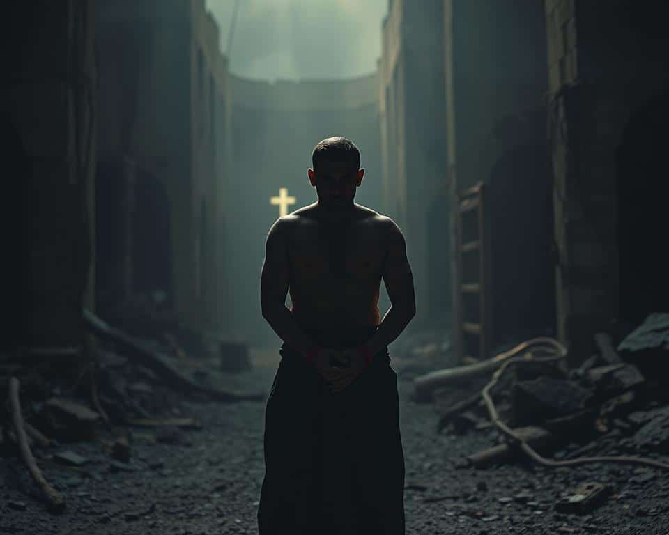 A lone figure, hands bound, stands resolute amid a backdrop of crumbling ruins and oppressive shadows. The dim, natural lighting casts an ominous glow, accentuating the subject's determined expression. In the distance, a faint glimmer of hope, a symbol of perseverance in the face of adversity. The scene evokes a sense of sorrow and unbreakable spirit, a testament to the resilience of the human spirit under persecution. A lone figure, hands bound, stands resolute amid a backdrop of crumbling ruins and oppressive shadows. The dim, natural lighting casts an ominous glow, accentuating the subject's determined expression. In the distance, a faint glimmer of hope, a symbol of perseverance in the face of adversity. The scene evokes a sense of sorrow and unbreakable spirit, a testament to the resilience of the human spirit under persecution.