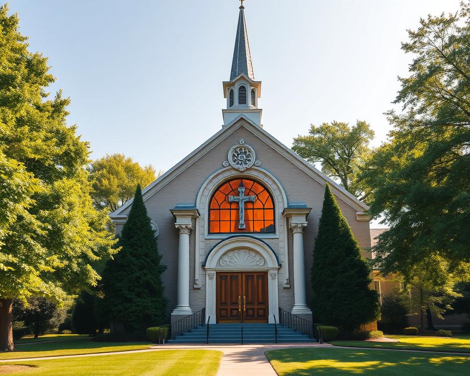 a stately seventh-day adventist church with a tall steeple and decorative spire, surrounded by lush green trees and a well-manicured lawn. The facade features intricate stone carvings and large stained glass windows that cast a warm, golden glow from within. The entrance is flanked by sturdy columns and a set of grand wooden doors, inviting worshippers to enter. The scene is bathed in natural sunlight, with soft shadows and highlights adding depth and dimension. The overall atmosphere conveys a sense of reverence, spirituality, and timeless architectural elegance. a stately seventh-day adventist church with a tall steeple and decorative spire, surrounded by lush green trees and a well-manicured lawn. The facade features intricate stone carvings and large stained glass windows that cast a warm, golden glow from within. The entrance is flanked by sturdy columns and a set of grand wooden doors, inviting worshippers to enter. The scene is bathed in natural sunlight, with soft shadows and highlights adding depth and dimension. The overall atmosphere conveys a sense of reverence, spirituality, and timeless architectural elegance.