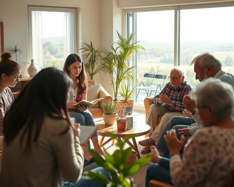 ultra realistic photo in natural lighting, 4k detail of a warm and welcoming family ministries scene. In the foreground, a diverse group of people of all ages engaged in various activities - a young mother reading to children, a group of teenagers in discussion, and an elderly couple praying together. The middle ground features a cozy and inviting lounge area with comfortable seating, potted plants, and soft lighting, creating an atmosphere of peace and community. In the background, a large window showcases a serene outdoor landscape, with sunlight streaming in and casting a gentle glow over the entire scene. The overall mood is one of inclusion, support, and spiritual growth within the context of a close-knit family ministries program. ultra realistic photo in natural lighting, 4k detail of a warm and welcoming family ministries scene. In the foreground, a diverse group of people of all ages engaged in various activities - a young mother reading to children, a group of teenagers in discussion, and an elderly couple praying together. The middle ground features a cozy and inviting lounge area with comfortable seating, potted plants, and soft lighting, creating an atmosphere of peace and community. In the background, a large window showcases a serene outdoor landscape, with sunlight streaming in and casting a gentle glow over the entire scene. The overall mood is one of inclusion, support, and spiritual growth within the context of a close-knit family ministries program.