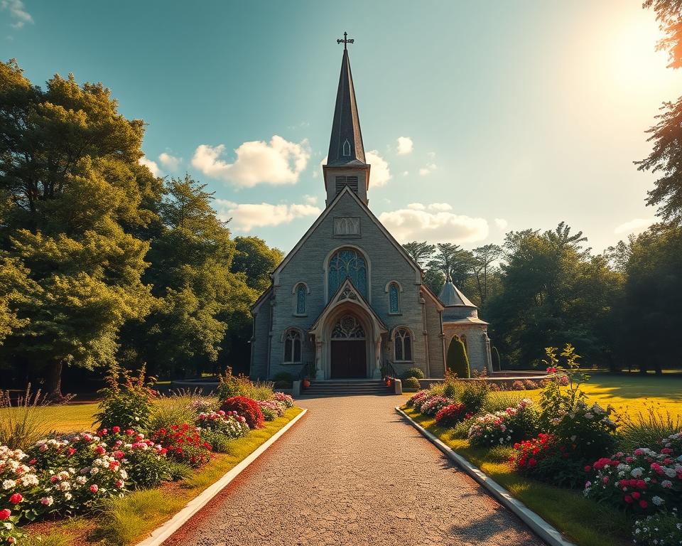 A picturesque church nestled in a verdant landscape, sunlight filtering through the stained-glass windows, casting a warm glow upon the intricate architectural details. A serene scene, inviting worshippers to gather and connect with the divine. In the foreground, a path leads towards the church's ornate entrance, flanked by well-tended gardens and blooming flowers. Towering spires reach skyward, a symbol of the community's enduring faith. Ultra-realistic, 4K detail captures the essence of this sacred space, a place where Sabbath rhythms of worship and friendship intertwine. A picturesque church nestled in a verdant landscape, sunlight filtering through the stained-glass windows, casting a warm glow upon the intricate architectural details. A serene scene, inviting worshippers to gather and connect with the divine. In the foreground, a path leads towards the church's ornate entrance, flanked by well-tended gardens and blooming flowers. Towering spires reach skyward, a symbol of the community's enduring faith. Ultra-realistic, 4K detail captures the essence of this sacred space, a place where Sabbath rhythms of worship and friendship intertwine.