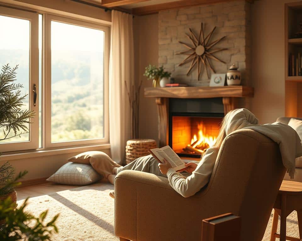 A serene and tranquil scene of a peaceful Sabbath rest. In the foreground, a person sits comfortably in a cozy armchair, book in hand, bathed in the soft, natural light streaming through a large window. In the middle ground, a warm, inviting fireplace casts a gentle glow, while plush textiles and natural wood accents create a cozy, inviting atmosphere. The background reveals a lush, verdant landscape visible through the window, conveying a sense of connection to the natural world. The overall mood is one of calm, contemplation, and rejuvenation, perfectly capturing the essence of a much-needed Sabbath respite from the bustling week. A serene and tranquil scene of a peaceful Sabbath rest. In the foreground, a person sits comfortably in a cozy armchair, book in hand, bathed in the soft, natural light streaming through a large window. In the middle ground, a warm, inviting fireplace casts a gentle glow, while plush textiles and natural wood accents create a cozy, inviting atmosphere. The background reveals a lush, verdant landscape visible through the window, conveying a sense of connection to the natural world. The overall mood is one of calm, contemplation, and rejuvenation, perfectly capturing the essence of a much-needed Sabbath respite from the bustling week.