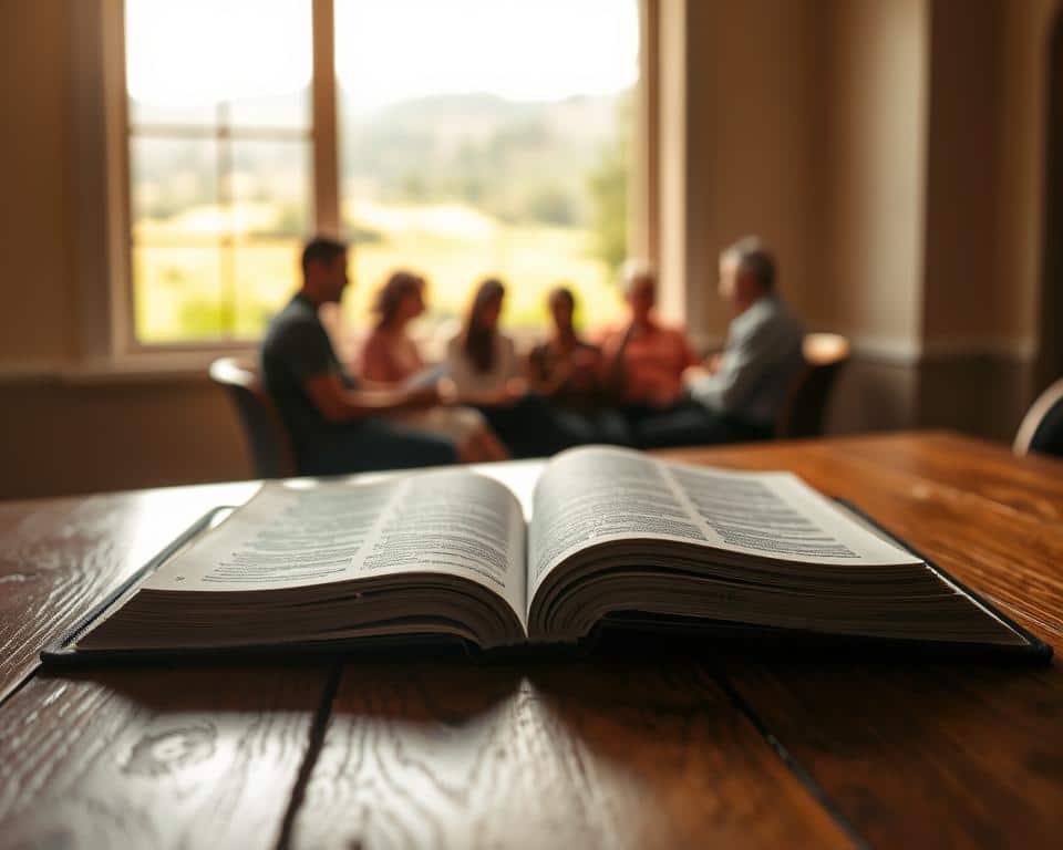 A serene, wooden table set in a softly lit room, with an open Bible at its center, pages gently illuminated by natural light streaming through a nearby window. In the foreground, a pair of human hands, clad in modest, professional attire, are delicately tracing the words on the pages, symbolizing engagement with scripture. The middle ground features a subtle representation of diverse individuals, reflecting unity and shared dignity, engaged in quiet contemplation or discussion, reflecting warmth and openness. In the background, a blurred silhouette of a peaceful, verdant landscape can be seen, invoking a sense of connection to creation and the essence of divine inspiration. The overall mood is calm and reverent, emphasizing human dignity and the daily impact of faith on life. A serene, wooden table set in a softly lit room, with an open Bible at its center, pages gently illuminated by natural light streaming through a nearby window. In the foreground, a pair of human hands, clad in modest, professional attire, are delicately tracing the words on the pages, symbolizing engagement with scripture. The middle ground features a subtle representation of diverse individuals, reflecting unity and shared dignity, engaged in quiet contemplation or discussion, reflecting warmth and openness. In the background, a blurred silhouette of a peaceful, verdant landscape can be seen, invoking a sense of connection to creation and the essence of divine inspiration. The overall mood is calm and reverent, emphasizing human dignity and the daily impact of faith on life.