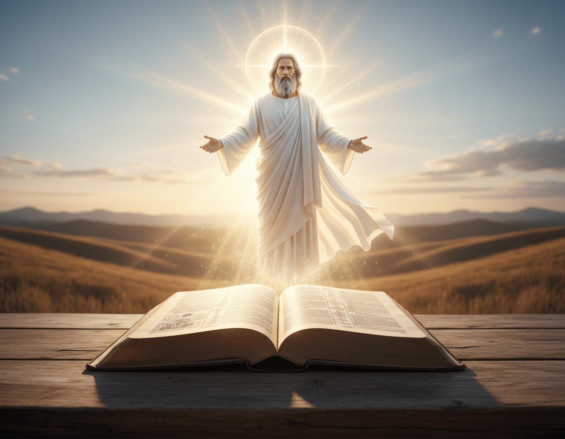 A majestic scene of "Lord God" depicted as a radiant, ethereal figure enveloped in a gentle divine light. In the foreground, an open Bible rests on a rustic wooden table, its pages softly illuminated by natural light, symbolizing divine law and wisdom. In the middle ground, the figure of God is portrayed with a serene expression, wearing flowing robes that evoke a sense of peace and authority, surrounded by subtle, golden rays. The background features a tranquil landscape with soft hills and a clear sky, enhancing the atmosphere of calmness and faith. The lighting is warm and inviting, casting soft shadows to evoke a sense of reverence and warmth, inviting contemplation of God's law. A majestic scene of "Lord God" depicted as a radiant, ethereal figure enveloped in a gentle divine light. In the foreground, an open Bible rests on a rustic wooden table, its pages softly illuminated by natural light, symbolizing divine law and wisdom. In the middle ground, the figure of God is portrayed with a serene expression, wearing flowing robes that evoke a sense of peace and authority, surrounded by subtle, golden rays. The background features a tranquil landscape with soft hills and a clear sky, enhancing the atmosphere of calmness and faith. The lighting is warm and inviting, casting soft shadows to evoke a sense of reverence and warmth, inviting contemplation of God's law.