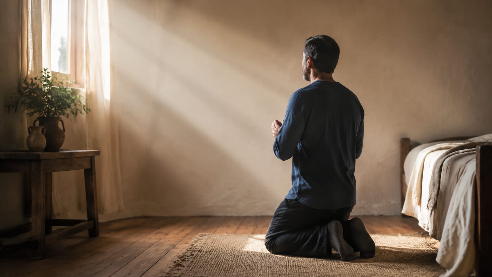 Person praying beneath dawn light, symbolizing biblical prophecy and faithful spiritual discernment